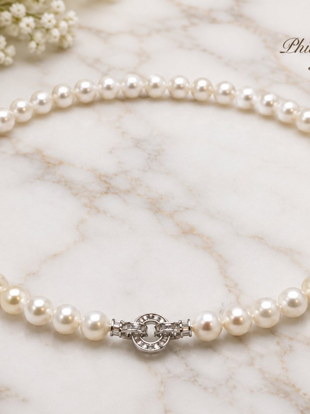 Pearl-27--AAAA Japanese Akoya Pearl Necklace 8–9mm 16" 925 Silver Certified